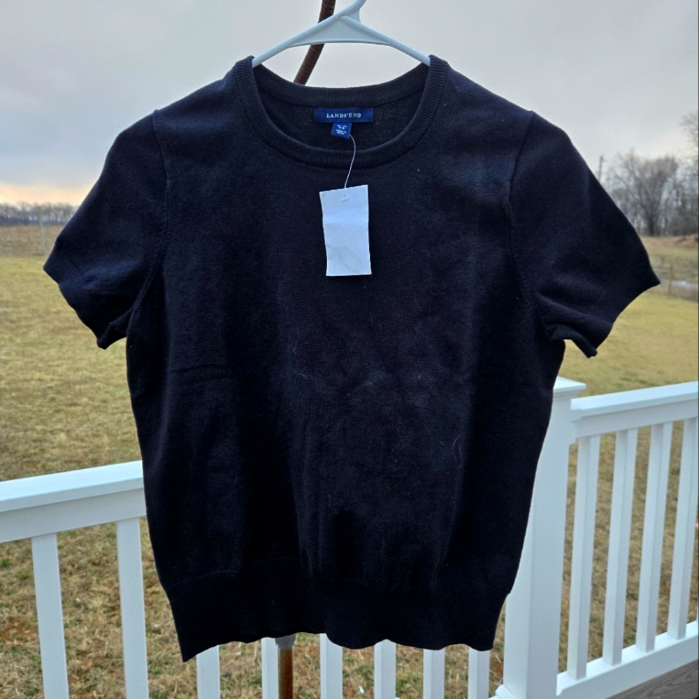 Brand New Lands' End Black Cotton Sweater Size PS 6-8